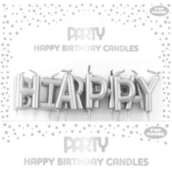 Bougies métalliques Happy Birthday - Argent - 15,5 x 2,5 x 16 x  cm