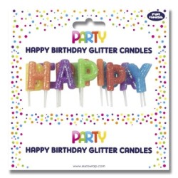 Bougies métalliques Happy Birthday - Multicolore - 15,5 x 2,5 x 16 x  cm