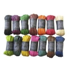 Pelote raphia naturel 50g, assortiment de 15 couleurs