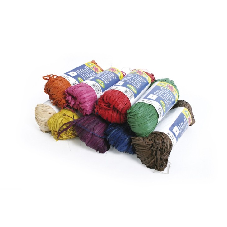 Pelote raphia naturel 50g, assortiment de 9 couleurs