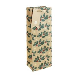 Sac bouteille 12,7x9x35,5cm - Vert - Papier kraft