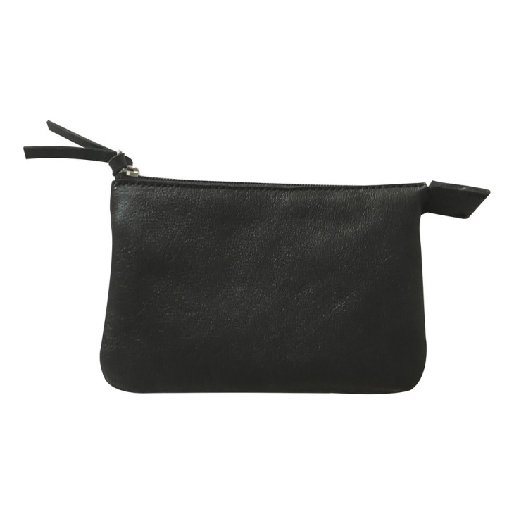 Cuir naturel & noir - Pochette plate 2 compartiments