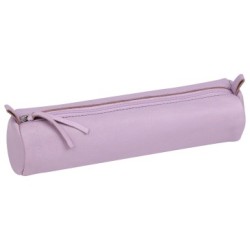 Cuir teinté - Trousse ronde - Lilas - Ø5,5 x 22 cm