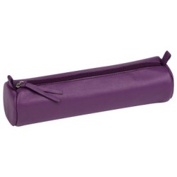 Cuir teinté - Trousse ronde - Violet - Ø5,5 x 22 cm