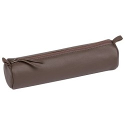 Cuir teinté - Trousse ronde - Taupe - Ø5,5 x 22 cm