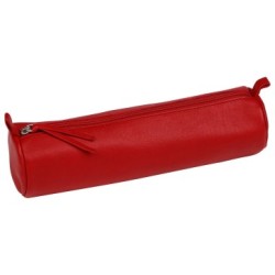 Cuir teinté - Trousse ronde - Rouge - Ø5,5 x 22 cm