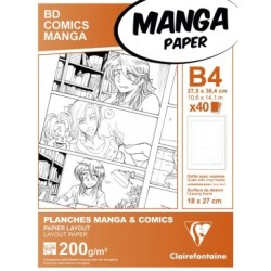 Étui papier layout Manga Multi-techniques 200g - 27,5 x 37,4 cm - Grille 6 cases