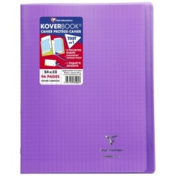 Cahier piqué Koverbook - Violet - 96 - 24 x 32 cm - Séyès (grands carreaux)