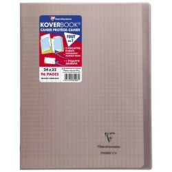 Cahier piqué Koverbook - Gris - 96 - 24 x 32 cm - Séyès (grands carreaux)