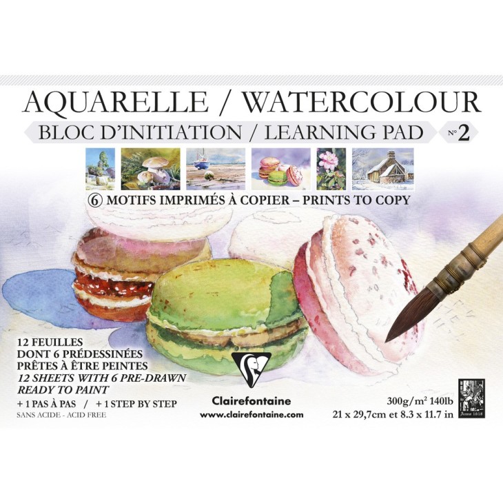 Bloc papier aquarelle Prédéssiné grain fin 300g