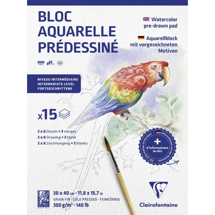 Bloc papier aquarelle Prédéssiné grain fin 300g