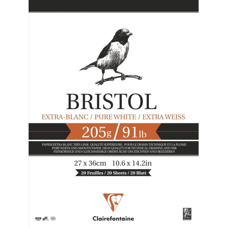 Bloc papier dessin extra lisse Bristol uni