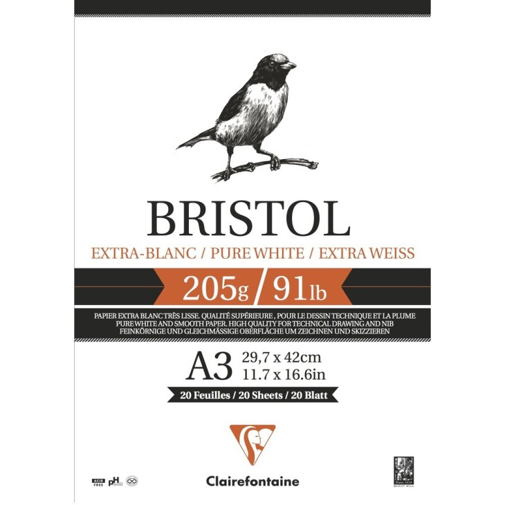 Bloc papier dessin extra lisse Bristol uni