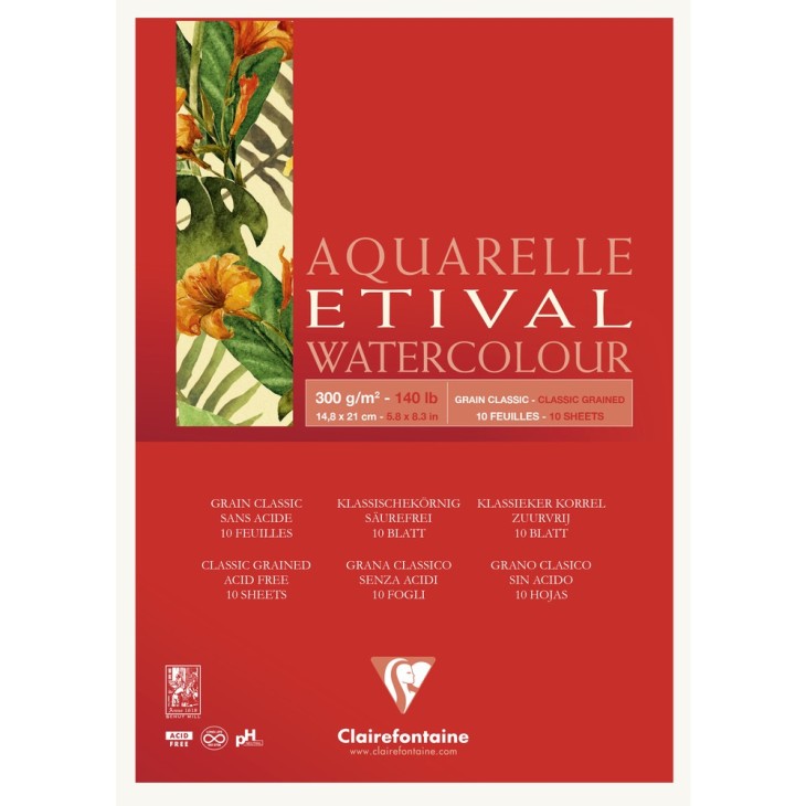 Bloc papier aquarelle encollé 1 côté Etival 300g