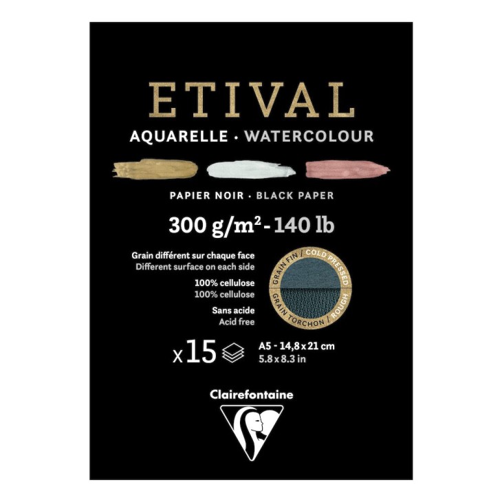 Bloc papier aquarelle encollé 1 côté Etival 300g