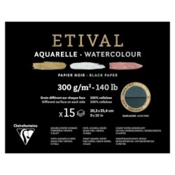 Bloc papier aquarelle encollé 1 côté Etival 300g - Noir - Double grain - 20,3 x 25,4 cm