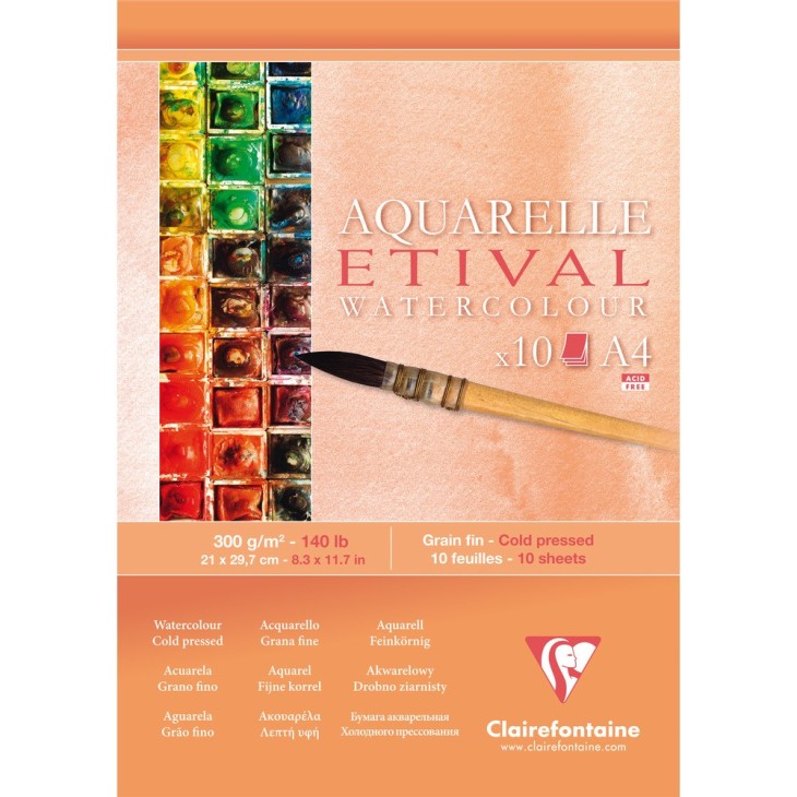 Bloc papier aquarelle encollé 1 côté Etival 300g