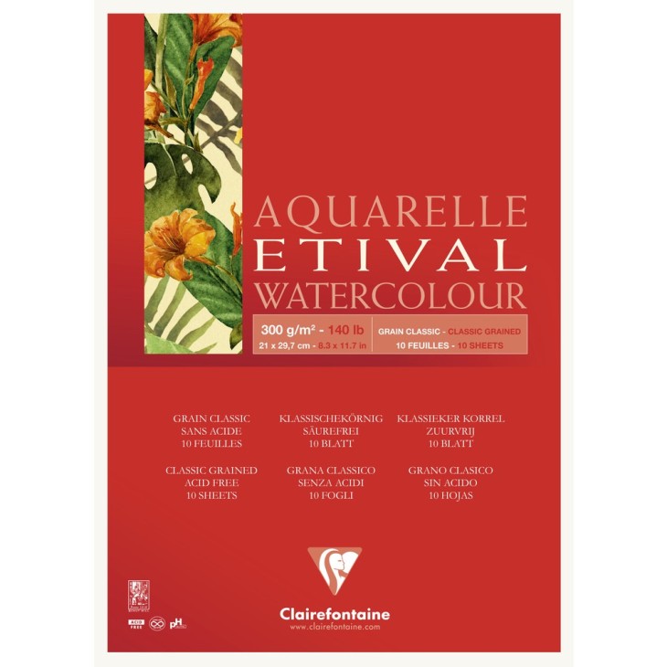 Bloc papier aquarelle encollé 1 côté Etival 300g