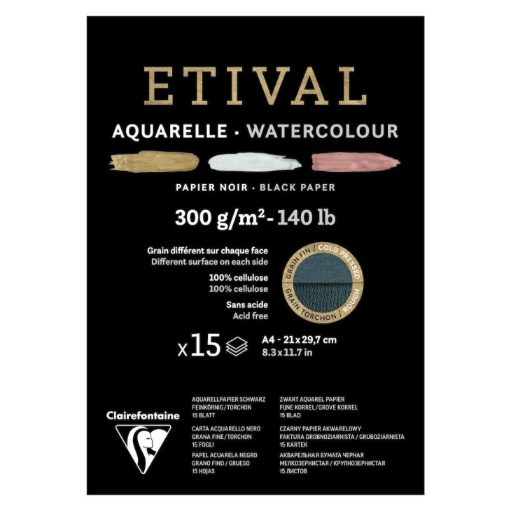 Bloc papier aquarelle encollé 1 côté Etival 300g