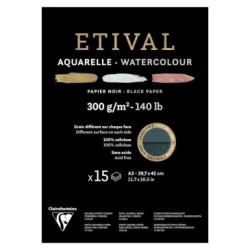 Bloc papier aquarelle encollé 1 côté Etival 300g - Noir - Double grain - 29,7 x 42 cm