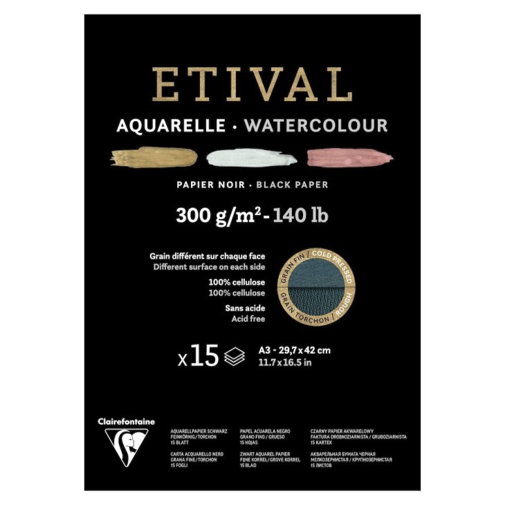 Bloc papier aquarelle encollé 1 côté Etival 300g