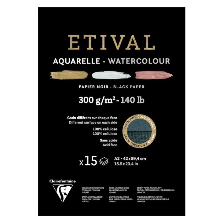 Bloc papier aquarelle encollé 1 côté Etival 300g