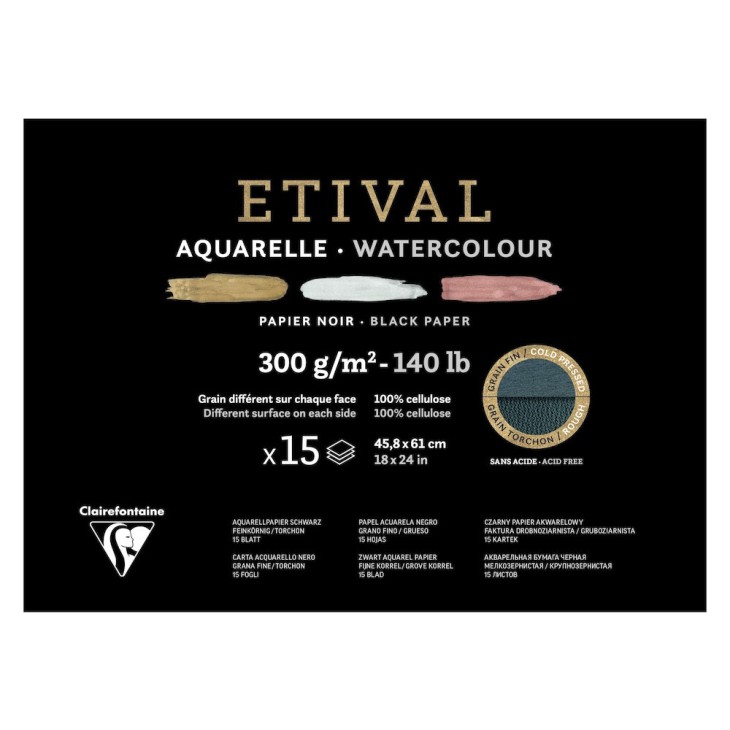 Bloc papier aquarelle encollé 1 côté Etival 300g