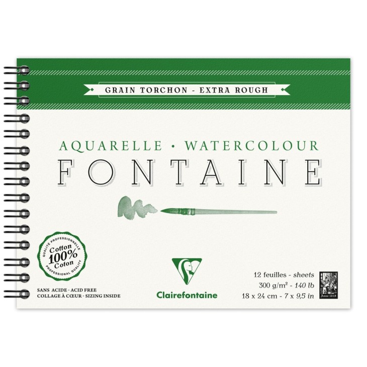 Album papier aquarelle spiralé Fontaine 300g