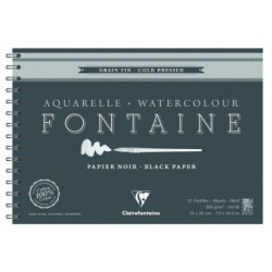 Album papier aquarelle spiralé Fontaine 300g - Noir - Grain fin - 19 x 26 cm