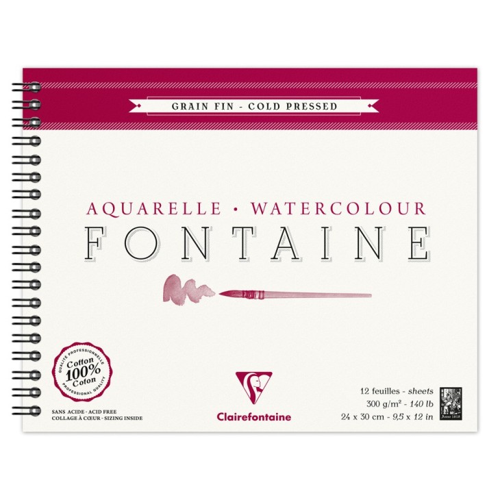 Album papier aquarelle spiralé Fontaine 300g