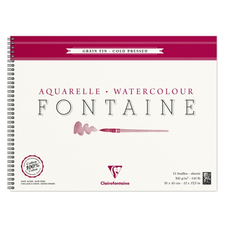 Album papier aquarelle spiralé Fontaine 300g