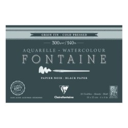 Bloc papier aquarelle encollé 4 côtés Fontaine 300g - Noir - Grain fin - 10 x 15 cm