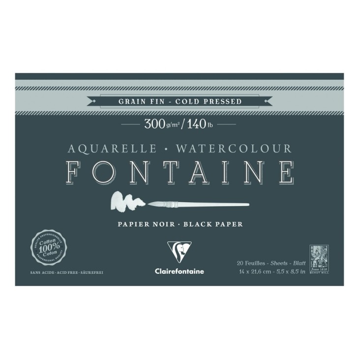 Bloc papier aquarelle encollé 4 côtés Fontaine 300g