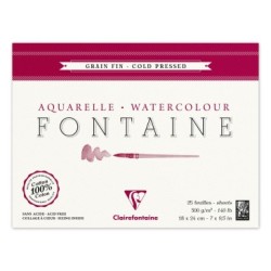 Bloc papier aquarelle encollé 4 côtés Fontaine 300g - Blanc naturel - Grain fin - 18 x 24 cm