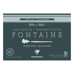 Bloc papier aquarelle encollé 4 côtés Fontaine 300g - Noir - Grain fin - 18 x 26 cm