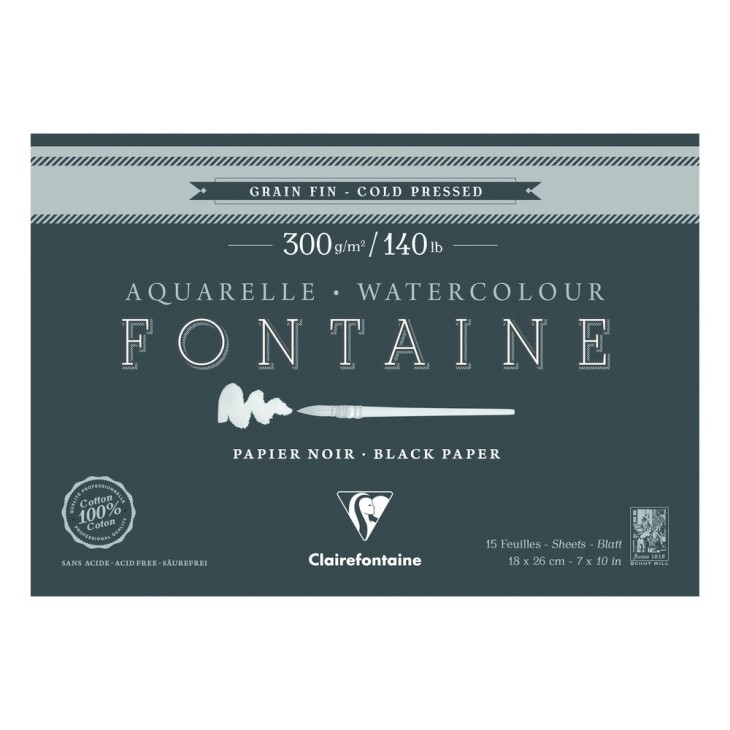 Bloc papier aquarelle encollé 4 côtés Fontaine 300g