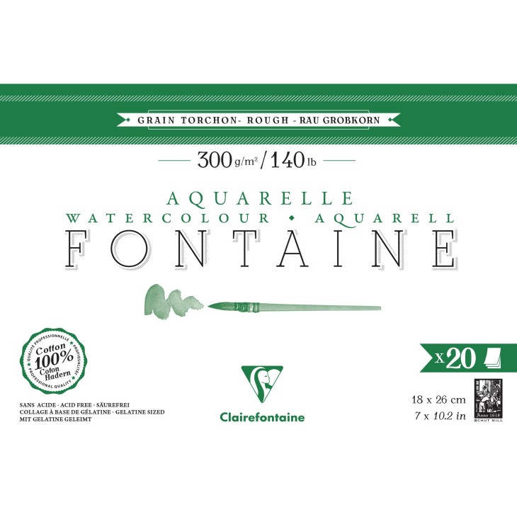 Bloc papier aquarelle encollé 4 côtés Fontaine 300g