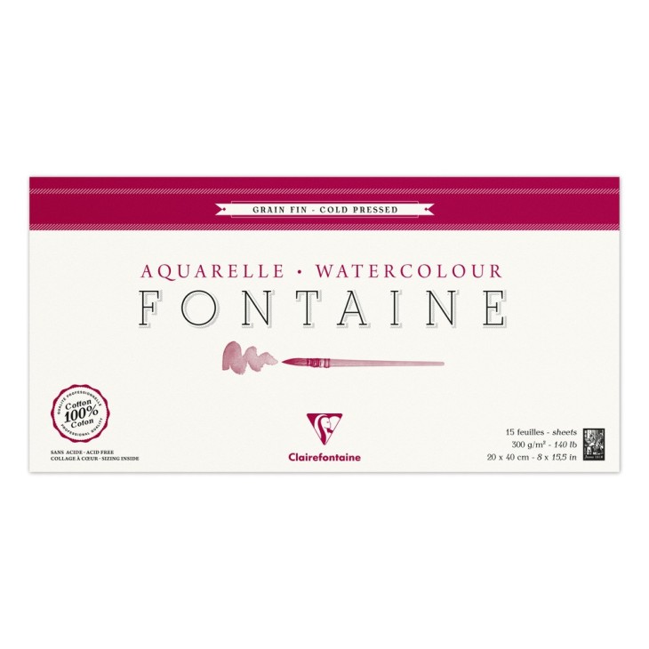 Bloc papier aquarelle encollé 4 côtés Fontaine 300g