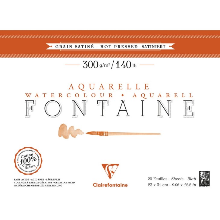 Bloc papier aquarelle encollé 4 côtés Fontaine 300g