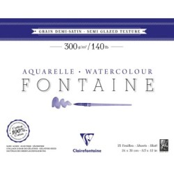 Bloc papier aquarelle encollé 4 côtés Fontaine 300g - Blanc naturel - Grain demi-satiné - 24 x 30 cm