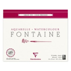 Bloc papier aquarelle encollé 4 côtés Fontaine 300g - Blanc naturel - Grain fin - 24 x 30 cm