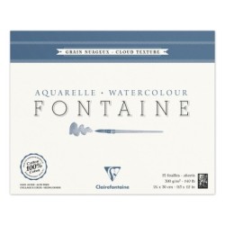 Bloc papier aquarelle encollé 4 côtés Fontaine 300g - Blanc naturel - Grain nuageux - 24 x 30 cm