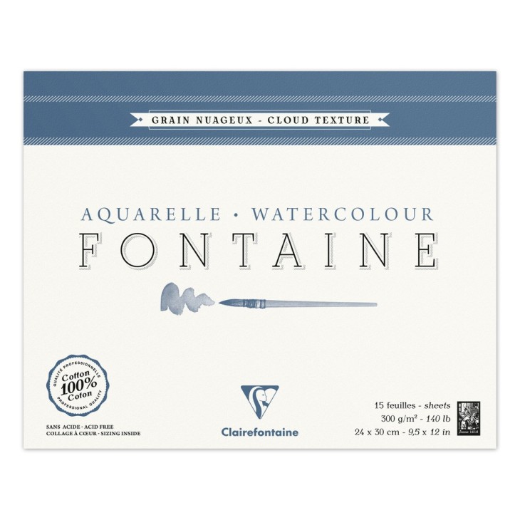 Bloc papier aquarelle encollé 4 côtés Fontaine 300g