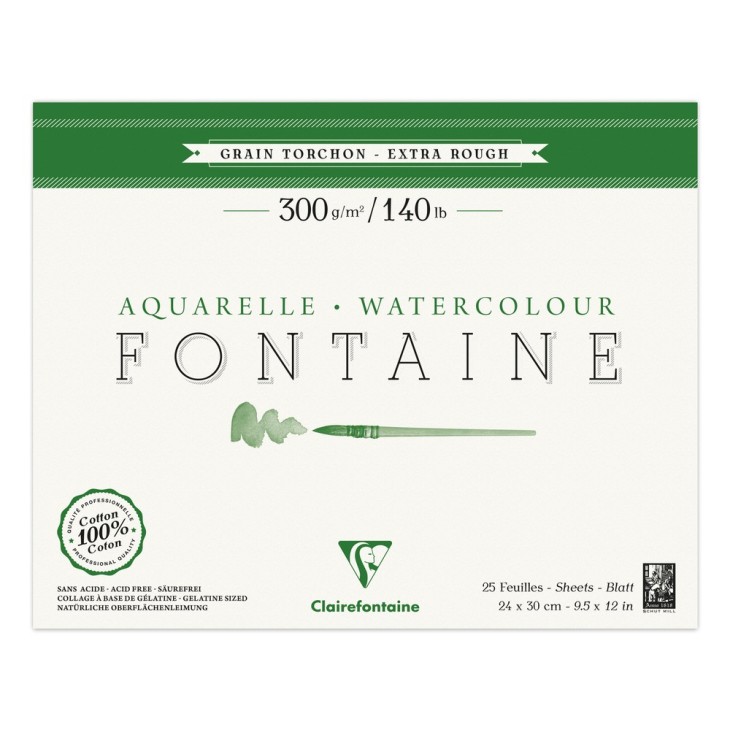 Bloc papier aquarelle encollé 4 côtés Fontaine 300g