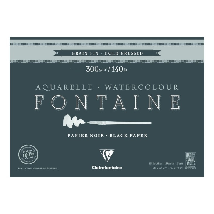 Bloc papier aquarelle encollé 4 côtés Fontaine 300g