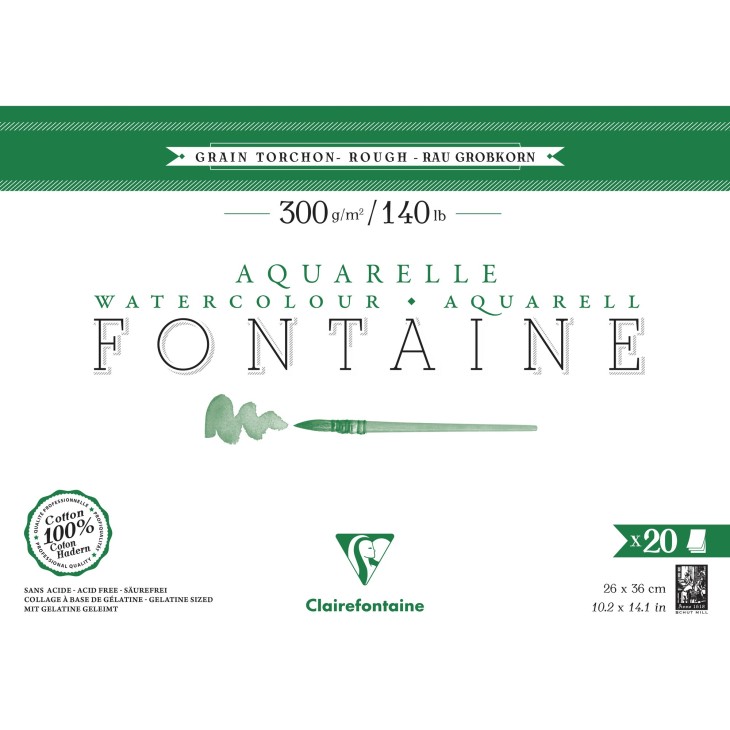 Bloc papier aquarelle encollé 4 côtés Fontaine 300g