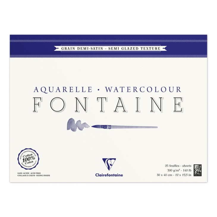 Bloc papier aquarelle encollé 4 côtés Fontaine 300g