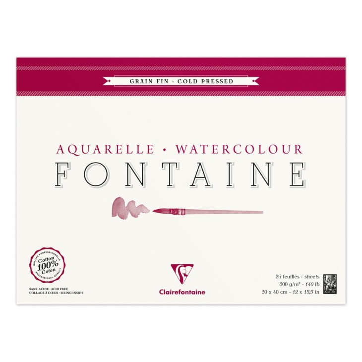 Bloc papier aquarelle encollé 4 côtés Fontaine 300g