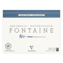 Bloc papier aquarelle encollé 4 côtés Fontaine 300g - Blanc naturel - Grain nuageux - 30 x 40 cm