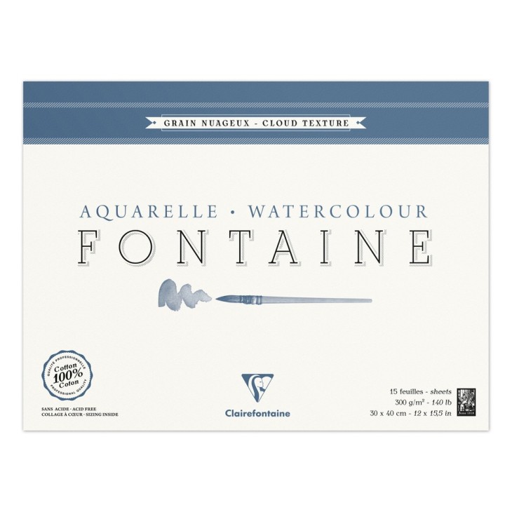 Bloc papier aquarelle encollé 4 côtés Fontaine 300g